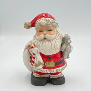 Vintage Homco 5610 Santa Claus Teddy Bear Ceramic Coin Bank Figurine w/Stopper